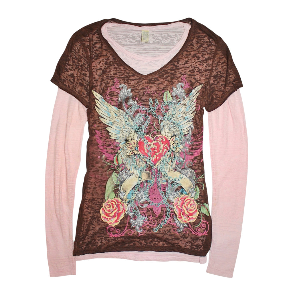 "Vintage" faux layered long-sleeved shirt