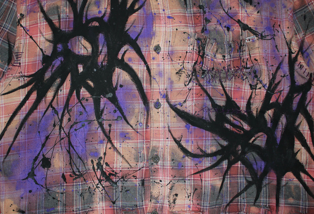 "DAMAGE"paint checkered shirt