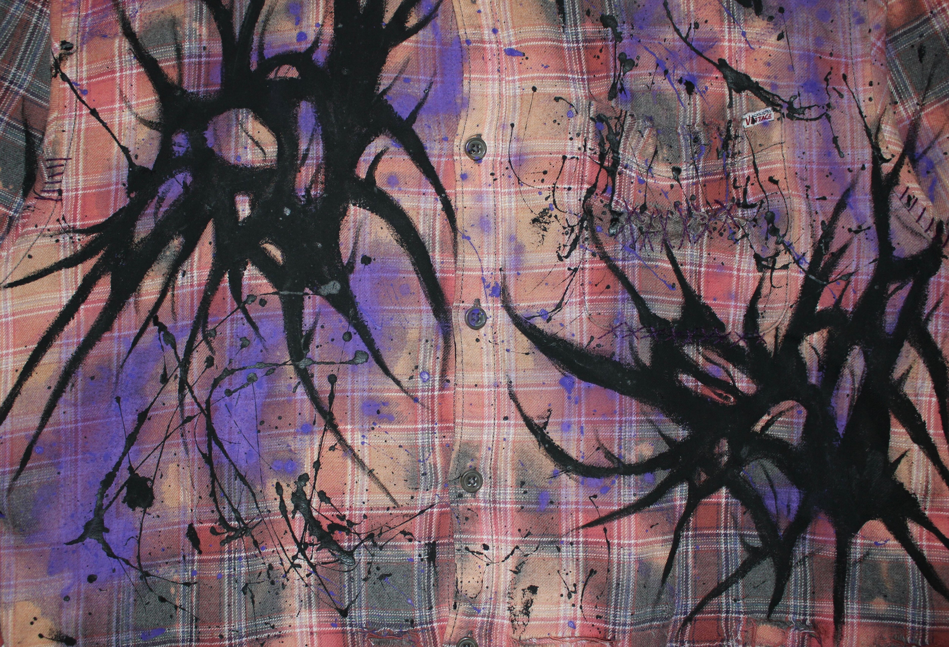 "DAMAGE"paint checkered shirt