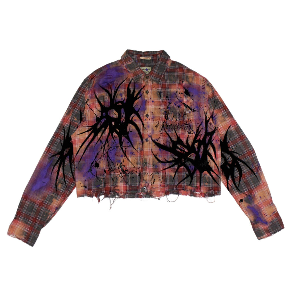 "DAMAGE"paint checkered shirt