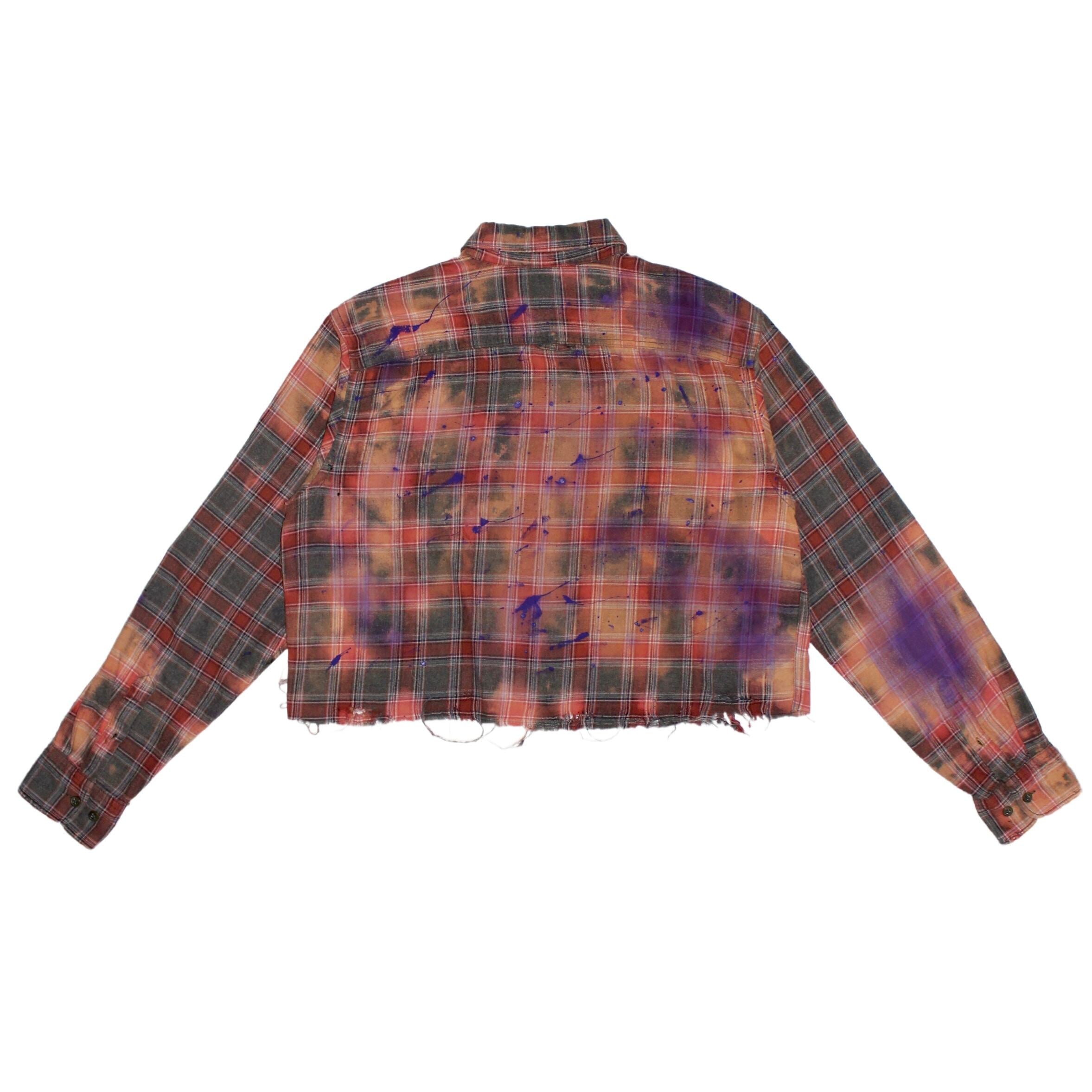 "DAMAGE"paint checkered shirt