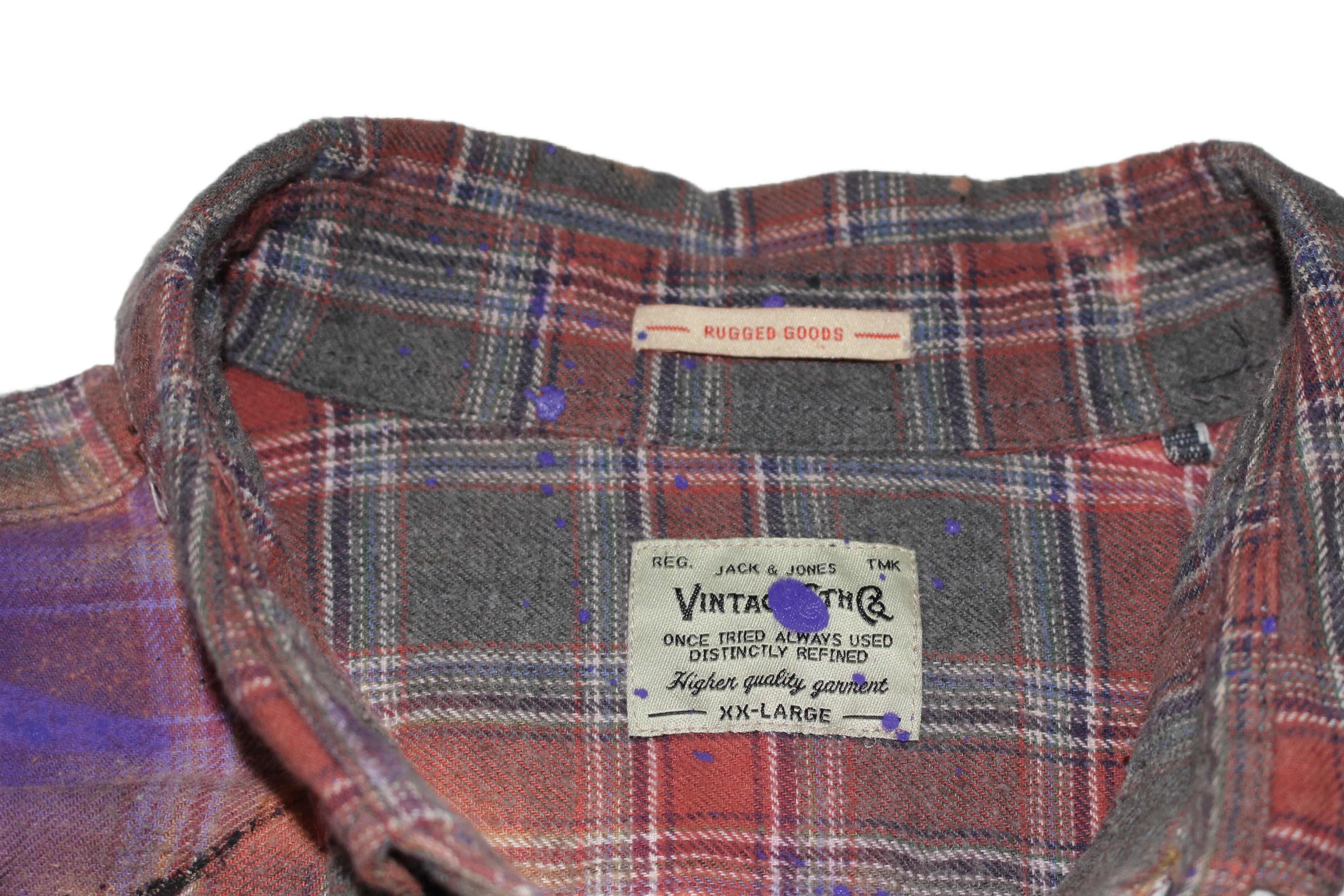 "DAMAGE"paint checkered shirt